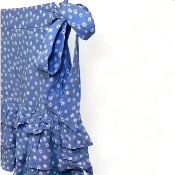 Forever 21 Women's Medim Blue Floral Ruffle Tie Waist Mini Skirt Casual - Picture 2 of 7